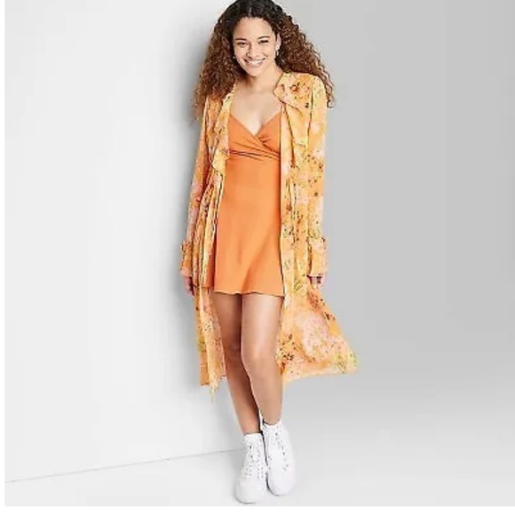 Wild Fable Orange Floral Tie Front Lightweight Duster/Jacket/Cover-Up/Ne… - Picture 2 of 13